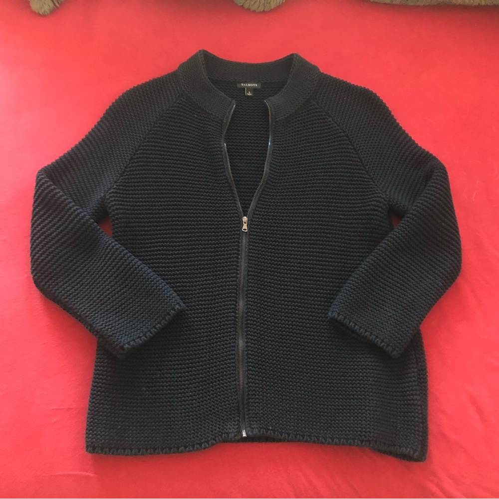 Talbots Black cotton zip up cardigan